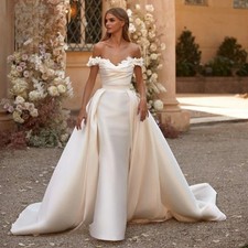 3D Flowers Mermaid Wedding Dress Off Shoulder Satin Detachable Train customized