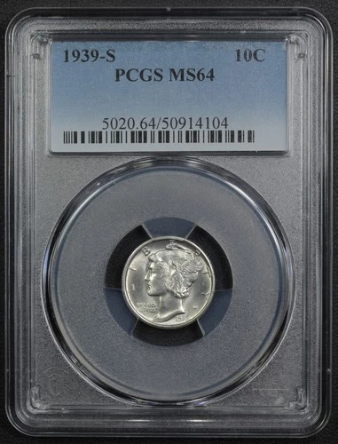 1939 S Mercury Silver Dime 10C PCGS MS 64 - Mercury Dime