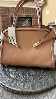 Worthington Camel Pebbled Satchel Top Handle Bag Gold Hardware Zip Buckle Card