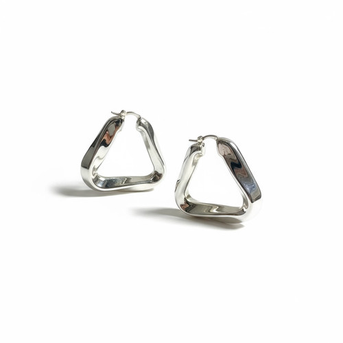 BOTTEGA VENETA SMALL TWIST TRIANGLE HOOP EARRINGS STERLING SILVER WITH BOX
