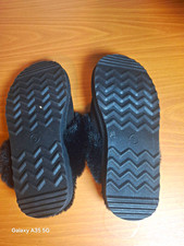 Women s Black Faux Fur Slip-On Slippers, Closed Toe, Fur Trim, US Size 3