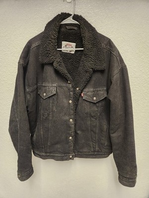 Vintage 1993 Levi's Denim Trucker Jacket XL Black Sherpa Lined Made in USA Mens