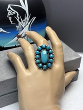 Southwestern Style Sterling Silver 925 Kingman Turquoise Cluster Ring Sz8.5