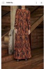 FARM RIO Black Giraffes Puff Sleeve Maxi Dress - Small. Has A Small Hole NWT