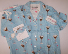 NWT PJ Salvage ICE BLUE MARTINI Flannel Pajama/Lounge Set L ESPRESSO YOURSELF