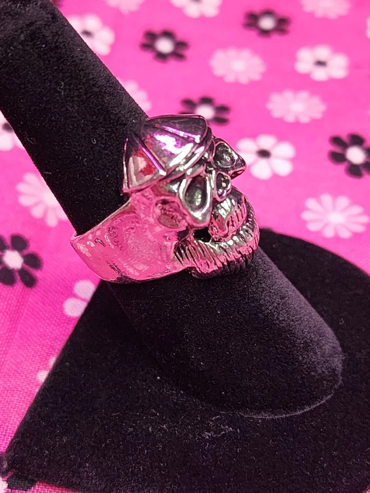 Череп бородатый кольцо размер 7,25 серебристого тона мотоциклиста панк гот-рок костюм смерти - Изображение 2 из 4