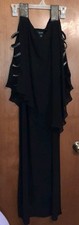 MSK Black Tank Maxi Dress Rhinestone Embellished Cold Shoulder Chiffon Pancho Lg