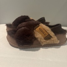 Womens Fuzzy Criss Cross Band Platform Slippers Arch Support 7 Plush Brown