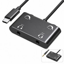 Dual Headphone Splitter 3.5mm USB C Audio Adapter Volume Control Mic Jack