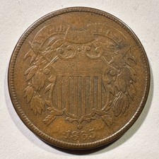 1865 Two Cent Piece Civil War Date Type Coin Sharp Details Full Rims Album #1