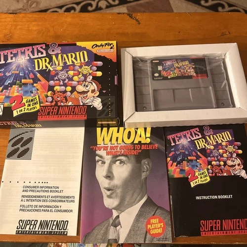 Tetris & Dr. Mario Authentic Super Nintendo SNES - full instructions & box