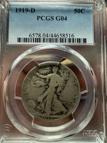 1919-D WALKING LIBERTY SILVER HALF DOLLAR PCGS G04 DENVER MINT WALKER 50C GOOD 4