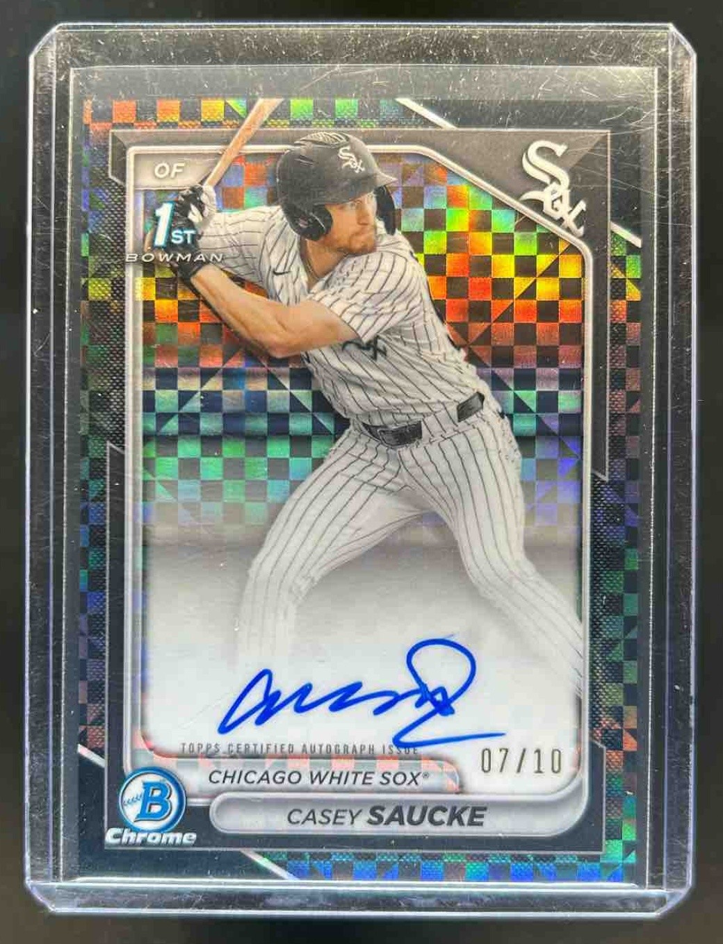 2024 Bowman Draft Casey Saucke Chrome Auto Black X Fractor 1st #7/10