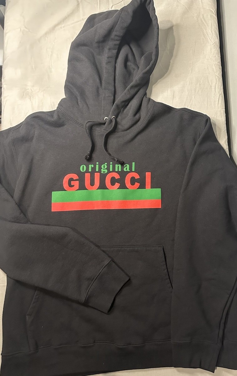 Gucci Original Gucci Print Black Cotton Hoodie Sweatshirt Men Size