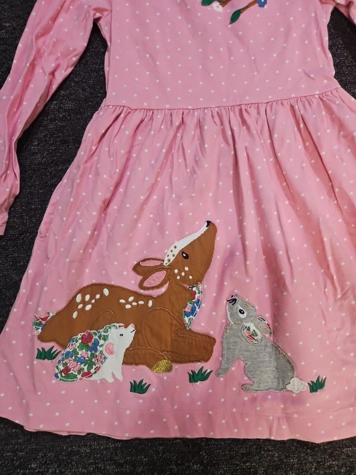 迷你紧身女孩 6 - 7 编织贴花球衣礼服林地森林动物粉色 — 第 2/3 张图片