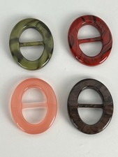 4 Vintage Oval Shaped Acrylic Scarf Rings Buckles Green, Red, Brown and Pink