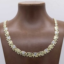 Graduated Diamond Cut Elephant Stampato Necklace 10K Yellow White Gold 18"
