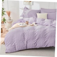 Lavender Duvet Cover Queen Size, Ultra Soft 3-Piece Seersucker Duvet Cover