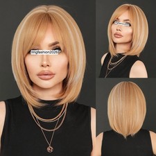 Real Human Hair Wig New Fashion for Women's Short Blond Brown Straight Wigs 10In