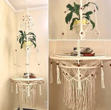 Vintage Large Macrame Hanging Table & Plant Hanger Retro Boho Decor 70s No Glass