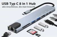 USB-C Hub 8-IN-1 Adapter 4K HDMI USB 3.0 LAN Ethernet Card Reader or 4-IN-1