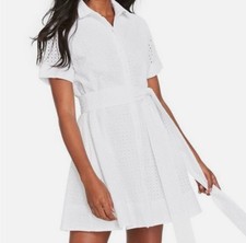 Lisa Marie Fernandez x Target White Eyelet Cotton Belted Button Mini Dress M