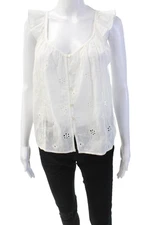Velvet by Graham & Spencer Womens Eyelet V Neck Shirt White Cotton Size Small