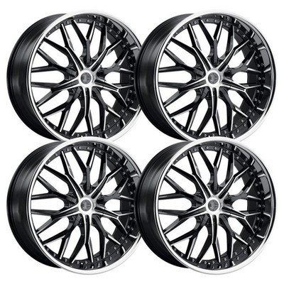 (Set-4) 2Crave N49 24x10 5x4.5/5x114.3 15mm Black SS Lip Wheels Rims 24 Inch
