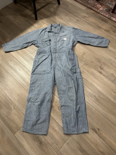 1970s Big Mac Coveralls Jc Penney Denim Workwear Herringbone 46S Vintage Blue