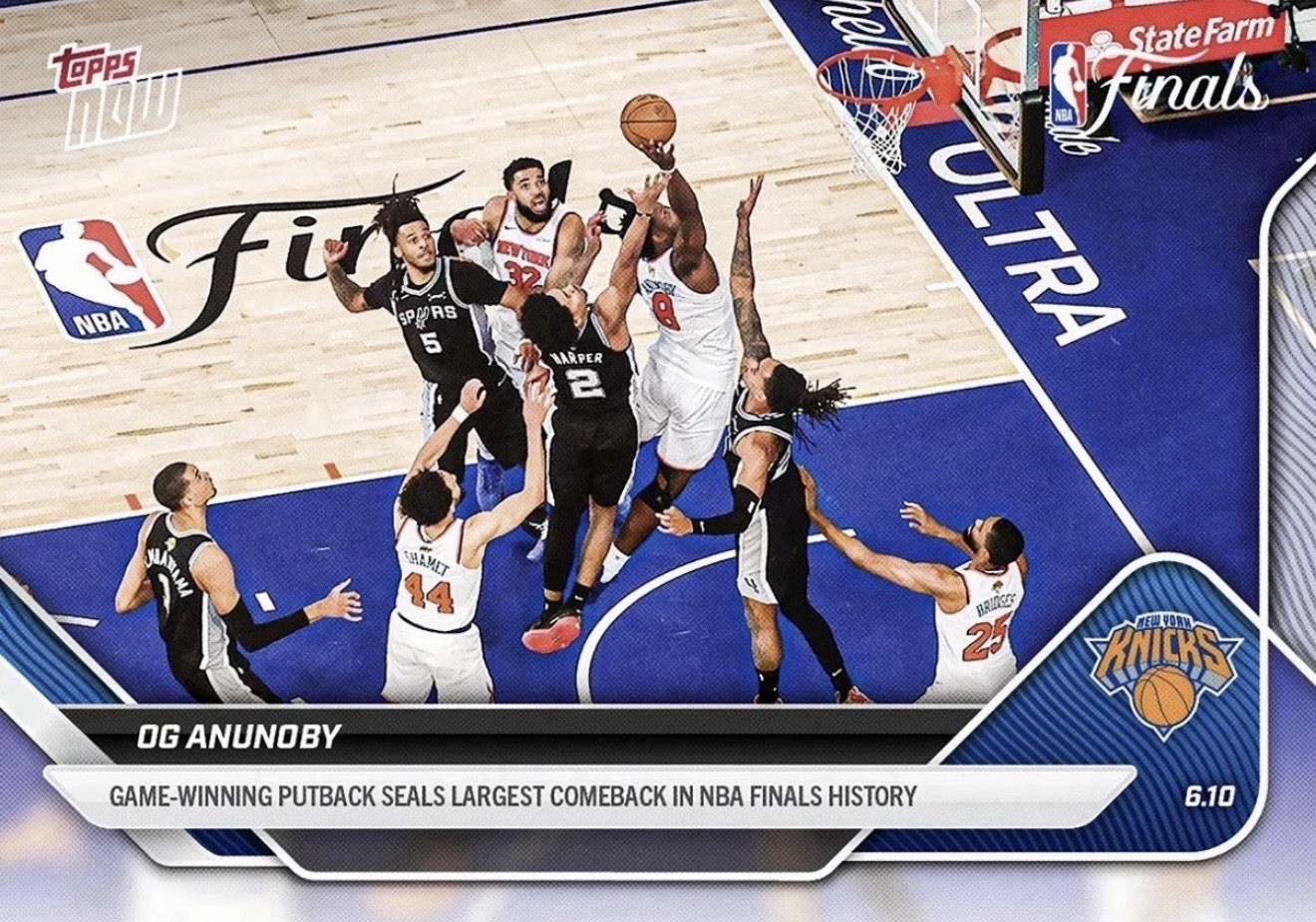 OG Anunoby 2026 Topps Now #336 NBA Finals Game Winning Put Back NY Knicks