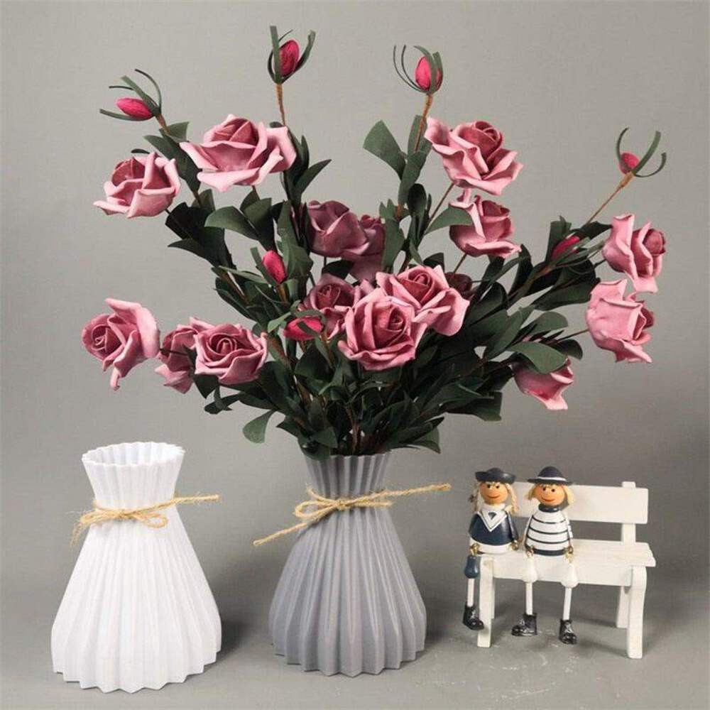 Plastic Vases Anti-ceramic Unbreakable Basket Imitation Rattan Flower Vase For H thumbnail 11