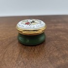 Alastor Enamels England Green Floral Enamel Hinged Pill Box "Too rich" Trinket — photo 2