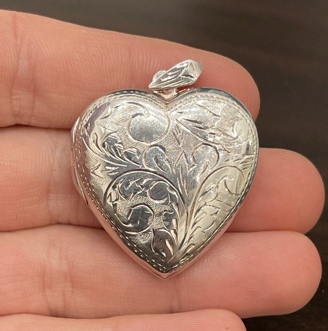 Heart Locket Hand Engraved Vintage Solid Sterling Quality Made