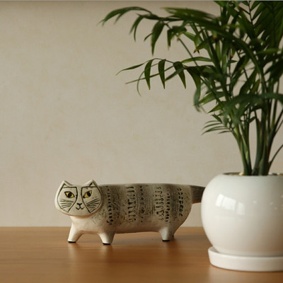 Lisa Larson Gustavsberg Store Zoo Cat Mikey Papa Max Gray Figurine Animal Cat