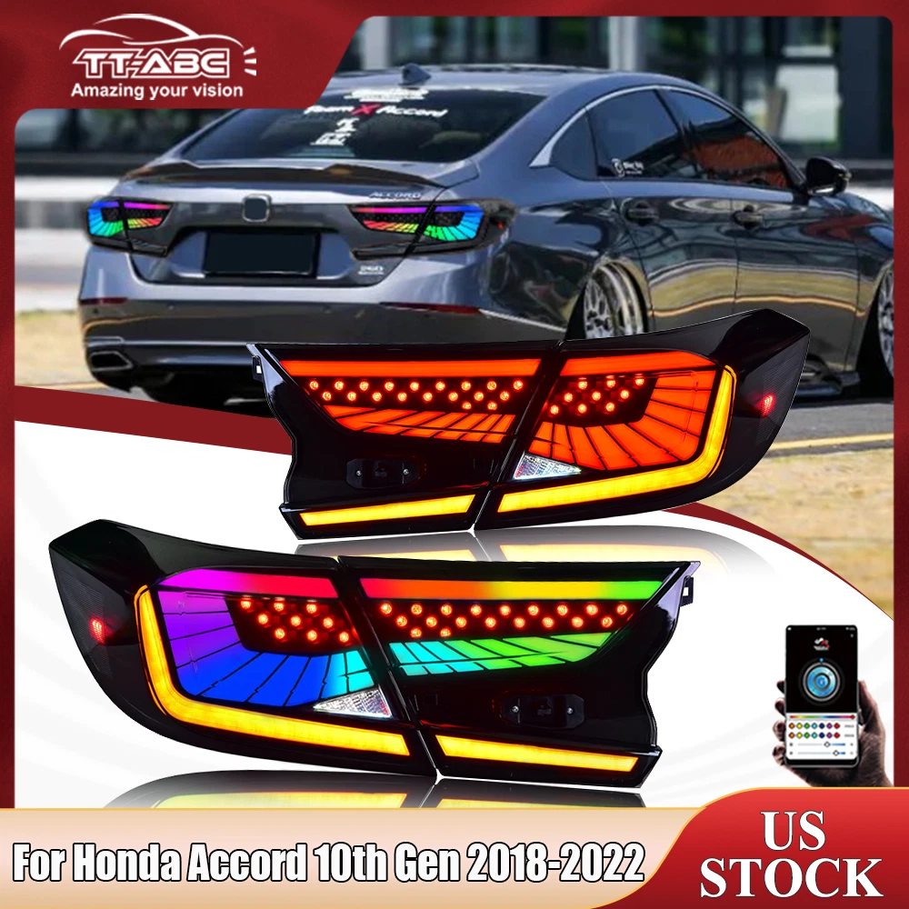 Smoked RGB LED Tail Lights for 2018-2022 Honda Accord Sedan 10th Gen Rear Lights