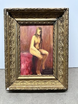 Original Oil Painting Framed Nude Seated Woman Impressionist Edvard Munch Style
