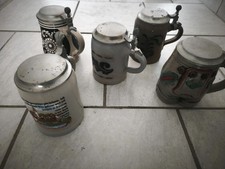 Bierkr&uuml;ge mit Zinndeckel/ sehr Alt und selten!!! 5 St&uuml;ck