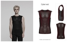 Punk Rave Men Black Gothic Cyber Punk Mesh Splicing Vest Slim Fit Casual Tops