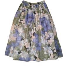 Vtg Floral Skirt Lined, Pleated, Blues  Greens Waist 30" Length 34" Zipper 7"