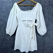 ASTR The Label Dress Womens XS White Cutout Bow Smocked Modern Cottage Chic