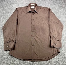 Berlioni Italy Dress Shirt Men s Medium 15-15.6 32/33 Solid Brown Long Sleeve