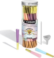 100 PACK Colorful Pre Rolled Cones With Golden Tips, 1 ¼ Size 1 ¼ 