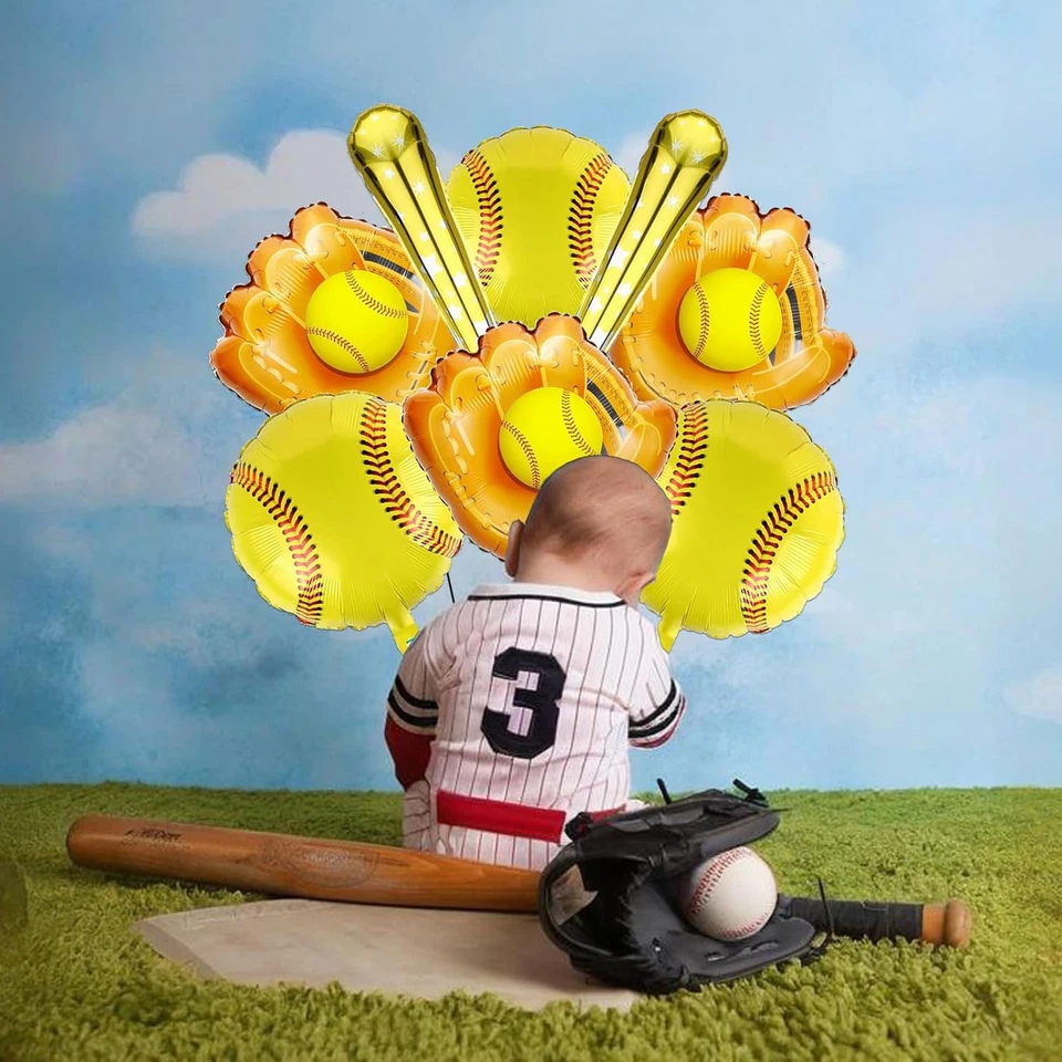 8 piezas decoraciones de fiesta de softbol - globos de béisbol de 18 pulgadas - globo de papel aluminio de softbol Foto 3 de 4