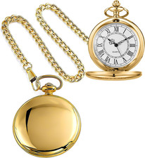 Smooth Pocket Watch Alloy Steel Quartz Roman/Arabic Numerals with 37Cm Chain for