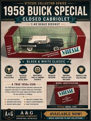 Vitesse Collector Series 1958 Buick Special Closed Cabriolet 1:43 Diecast