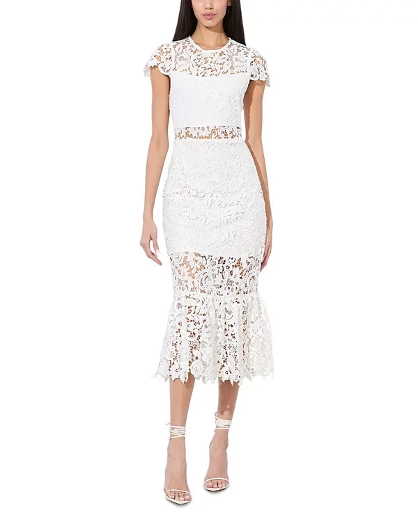 ALICE & OLIVIA (4)CLOVER OPEN BACK OFF/WHITE LACE MIDI DRESS NWT MSRP$550 - Image 2 of 4