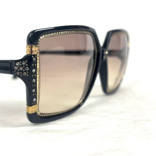 Ted Lapidus VTG 70s 80s Sunglasses Black & Gold Crystal Rhinestone Paris FRANCE - Picture 7 of 15
