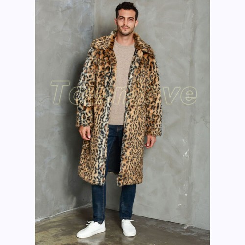 Men's Faux Mink Fur Jacket Leopard Print Occident Outwear Parkas Trench Coat New - Picture 7 of 11