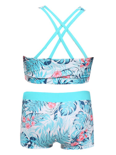 Kids Girls Swimsuit Swimwear Crisscross Back Top+Boyshorts Swim Set Beachwear - Picture 8 of 64