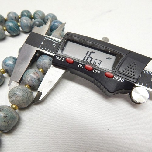 BRASS & 16mm BLUE POTTERY BEAD NECKLACE - Picture 3 of 3